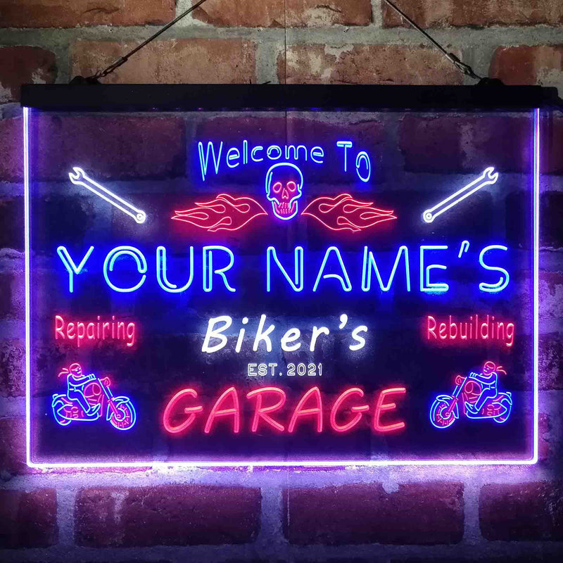 Personalized Biker's Garage Deluxe App-Enabled 3-Color LED Light Sign - LED Gift Works
