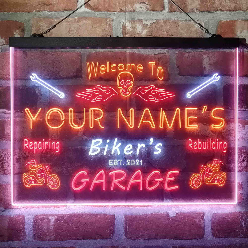 Personalized Biker's Garage Deluxe App-Enabled 3-Color LED Light Sign - LED Gift Works