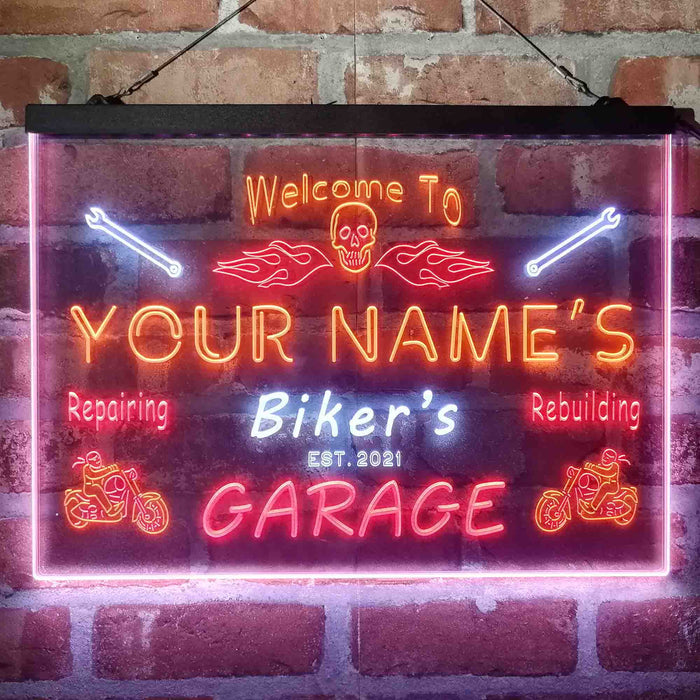 Personalized Biker's Garage Deluxe App-Enabled 3-Color LED Light Sign - Way Up Gifts