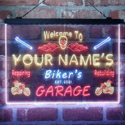 Personalized Biker's Garage Deluxe App-Enabled 3-Color LED Light Sign - LED Gift Works