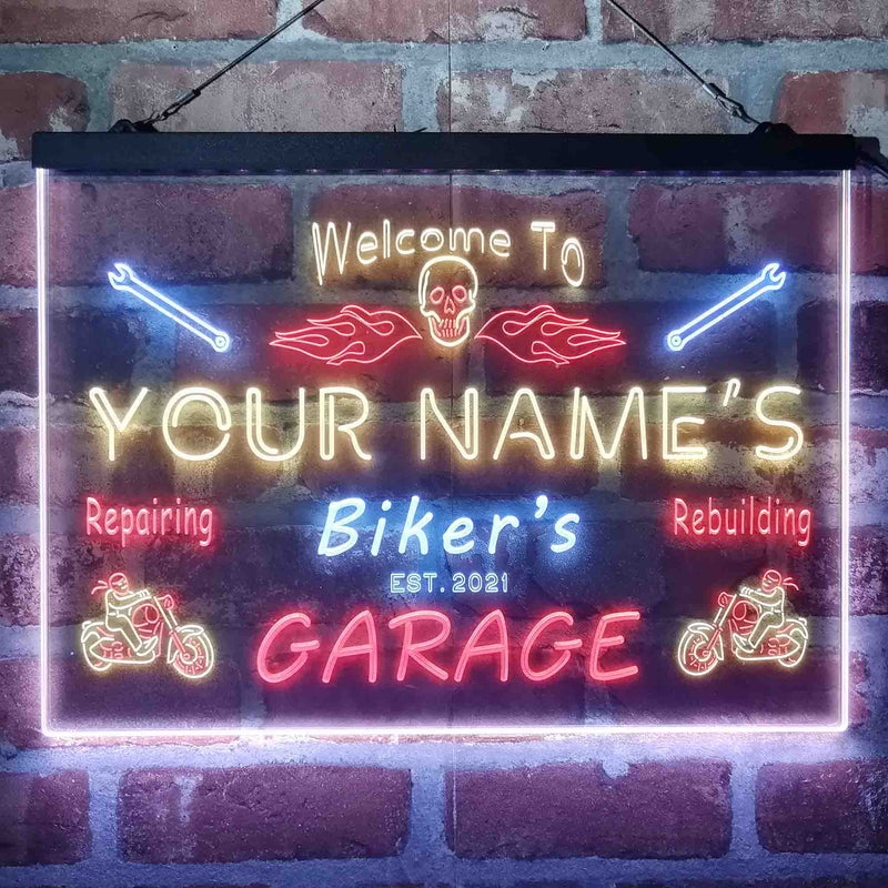 Personalized Biker's Garage Deluxe App-Enabled 3-Color LED Light Sign - LED Gift Works