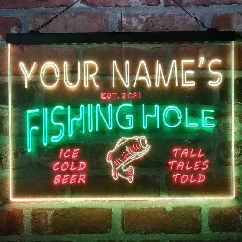 Personalized Fishing Hole Cabin Deluxe App-Enabled 3-Color LED Light Sign - LED Gift Works