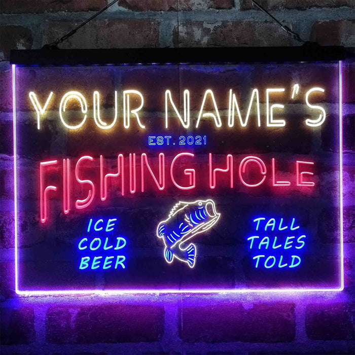 Personalized Fishing Hole Cabin Deluxe App-Enabled 3-Color LED Light Sign - Way Up Gifts