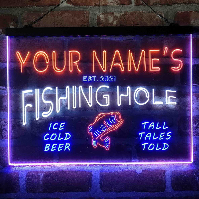 Personalized Fishing Hole Cabin Deluxe App-Enabled 3-Color LED Light Sign - Way Up Gifts