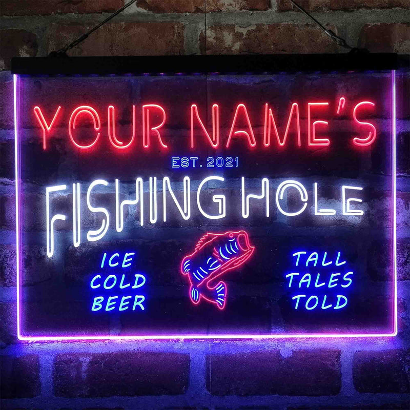 Personalized Fishing Hole Cabin Deluxe App-Enabled 3-Color LED Light Sign - LED Gift Works