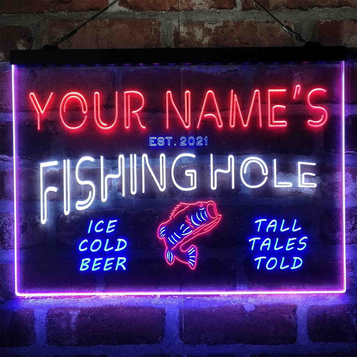Personalized Fishing Hole Cabin Deluxe App-Enabled 3-Color LED Light Sign - Way Up Gifts