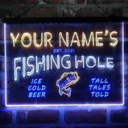 Personalized Fishing Hole Cabin Deluxe App-Enabled 3-Color LED Light Sign - LED Gift Works