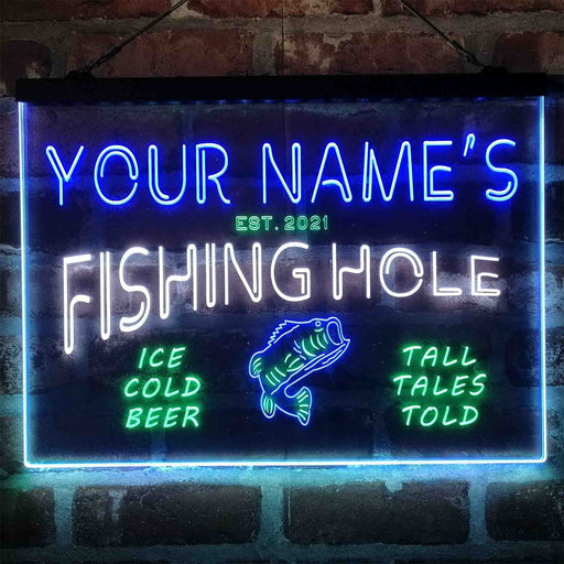 Personalized Fishing Hole Cabin Deluxe App-Enabled 3-Color LED Light Sign - LED Gift Works