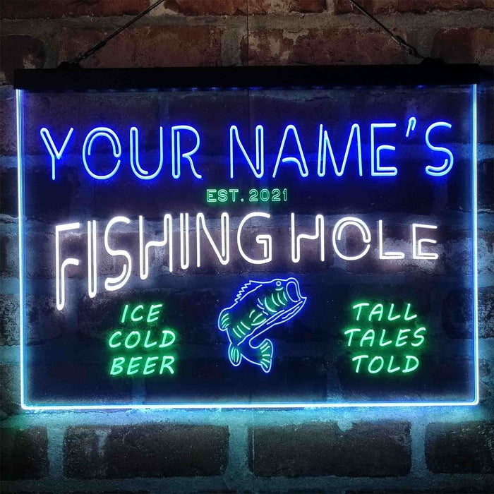 Personalized Fishing Hole Cabin Deluxe App-Enabled 3-Color LED Light Sign - Way Up Gifts