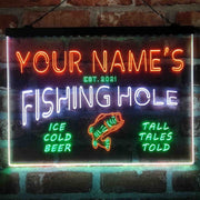 Personalized Fishing Hole Cabin Deluxe App-Enabled 3-Color LED Light Sign - LED Gift Works