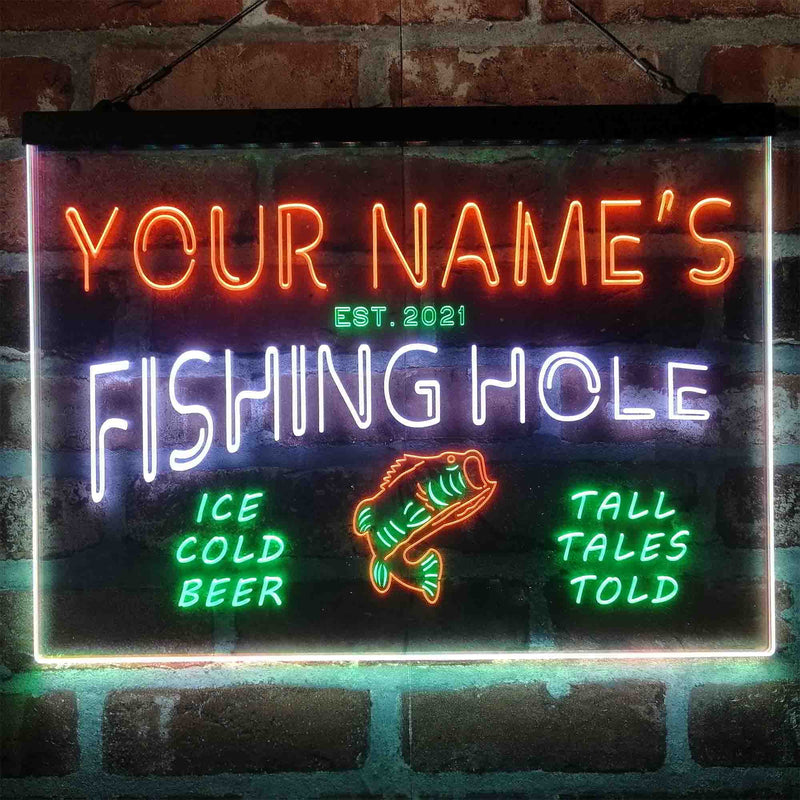 Personalized Fishing Hole Cabin Deluxe App-Enabled 3-Color LED Light Sign - LED Gift Works