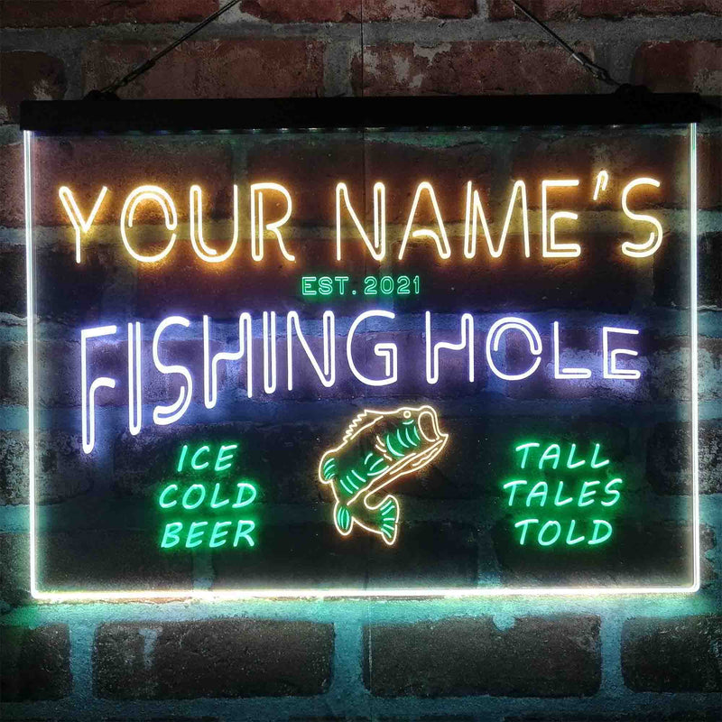 Personalized Fishing Hole Cabin Deluxe App-Enabled 3-Color LED Light Sign - LED Gift Works