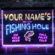 Personalized Fishing Hole Cabin Deluxe App-Enabled 3-Color LED Light Sign - LED Gift Works