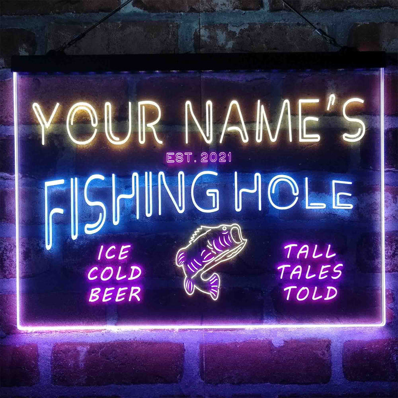 Personalized Fishing Hole Cabin Deluxe App-Enabled 3-Color LED Light Sign - LED Gift Works