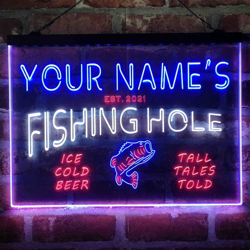 Personalized Fishing Hole Cabin Deluxe App-Enabled 3-Color LED Light Sign - LED Gift Works