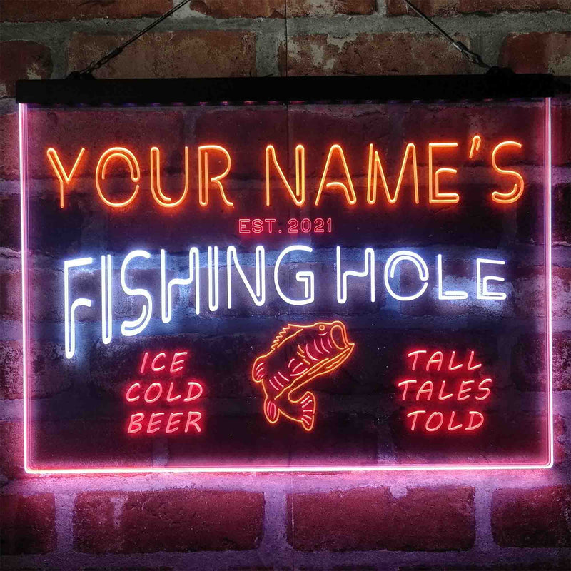 Personalized Fishing Hole Cabin Deluxe App-Enabled 3-Color LED Light Sign - LED Gift Works