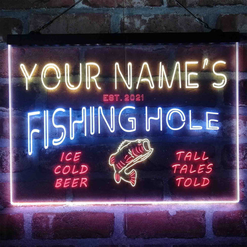Personalized Fishing Hole Cabin Deluxe App-Enabled 3-Color LED Light Sign - LED Gift Works