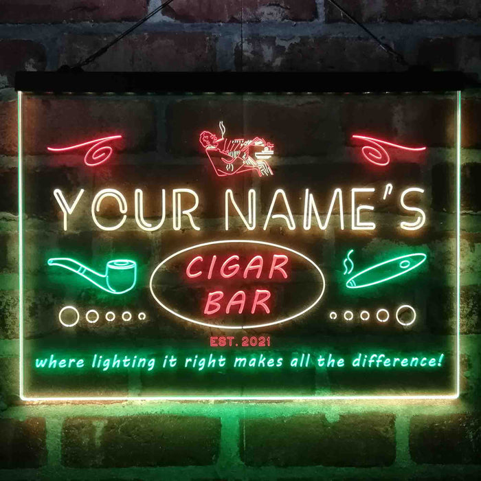 Personalized Cigar Bar Lounge Deluxe App-Enabled 3-Color LED Light Sign - Way Up Gifts