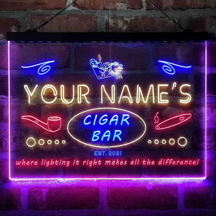 Personalized Cigar Bar Lounge Deluxe App-Enabled 3-Color LED Light Sign - Way Up Gifts