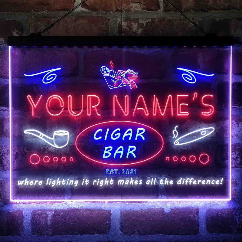 Personalized Cigar Bar Lounge Deluxe App-Enabled 3-Color LED Light Sign - LED Gift Works