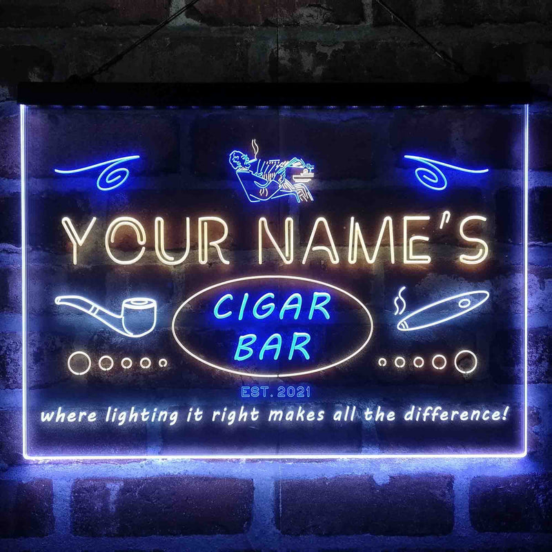 Personalized Cigar Bar Lounge Deluxe App-Enabled 3-Color LED Light Sign - LED Gift Works