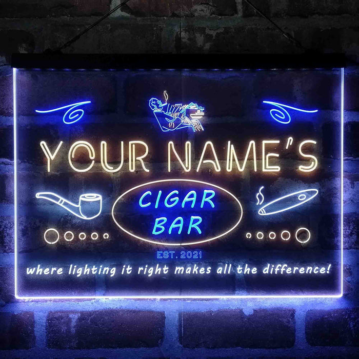 Personalized Cigar Bar Lounge Deluxe App-Enabled 3-Color LED Light Sign - Way Up Gifts