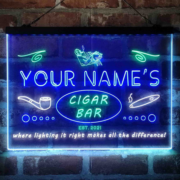 Personalized Cigar Bar Lounge Deluxe App-Enabled 3-Color LED Light Sign - Way Up Gifts