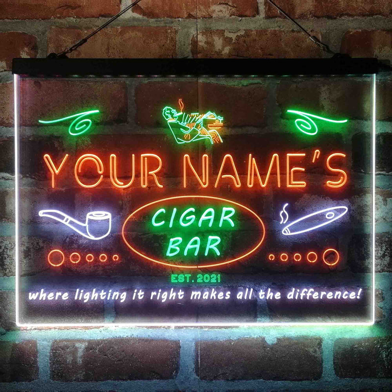 Personalized Cigar Bar Lounge Deluxe App-Enabled 3-Color LED Light Sign - LED Gift Works