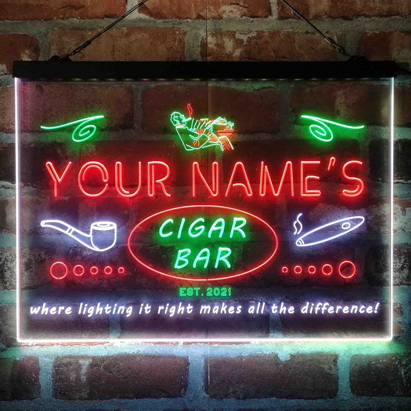 Personalized Cigar Bar Lounge Deluxe App-Enabled 3-Color LED Light Sign - LED Gift Works