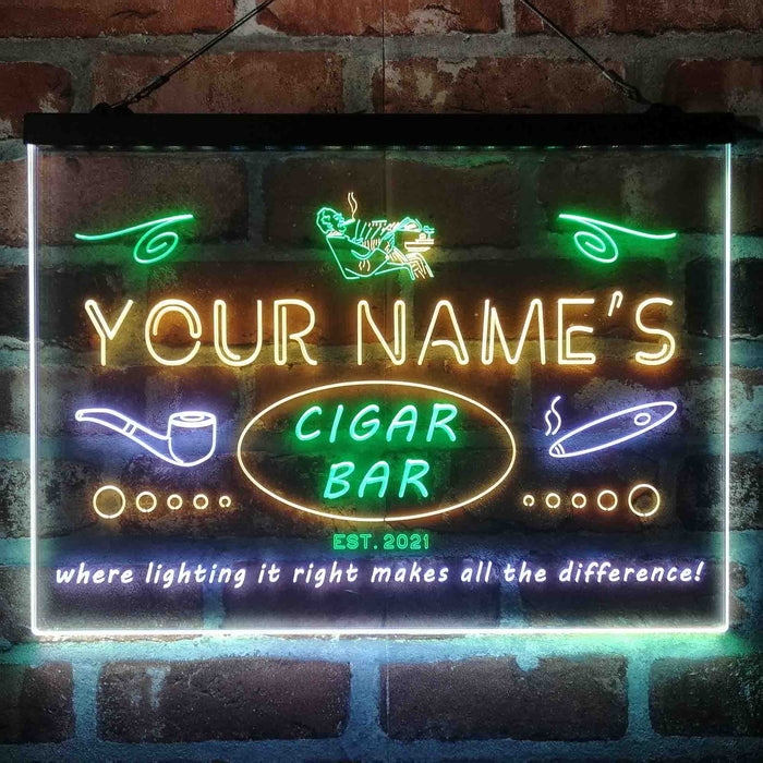 Personalized Cigar Bar Lounge Deluxe App-Enabled 3-Color LED Light Sign - Way Up Gifts