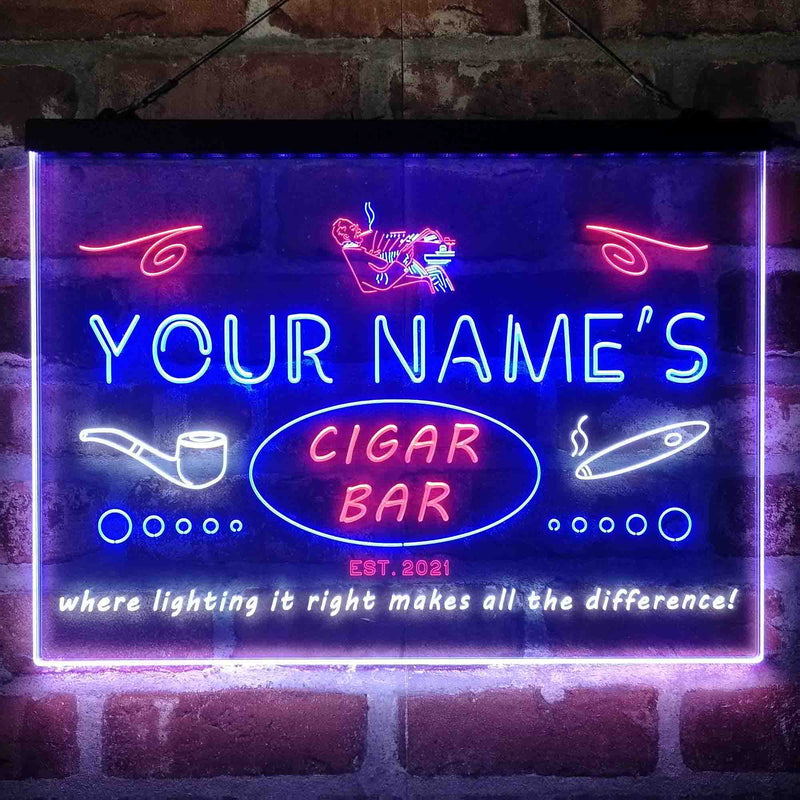 Personalized Cigar Bar Lounge Deluxe App-Enabled 3-Color LED Light Sign - LED Gift Works