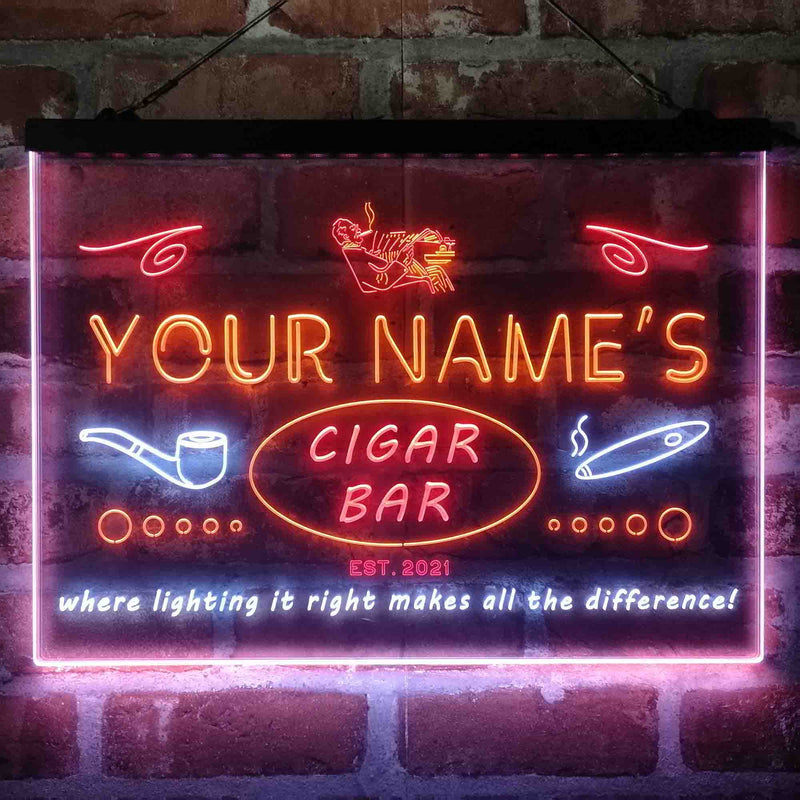 Personalized Cigar Bar Lounge Deluxe App-Enabled 3-Color LED Light Sign - LED Gift Works
