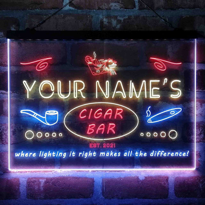 Personalized Cigar Bar Lounge Deluxe App-Enabled 3-Color LED Light Sign - Way Up Gifts