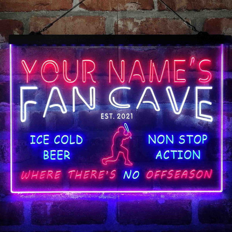 Personalized Baseball Fan Cave Deluxe App-Enabled 3-Color LED Light Sign - LED Gift Works