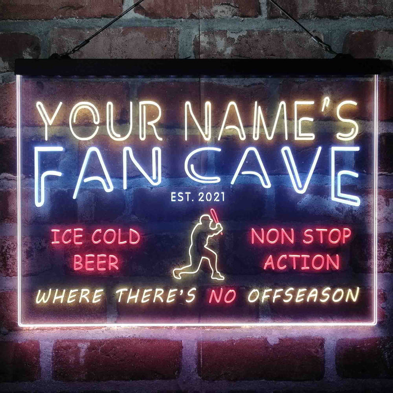 Personalized Baseball Fan Cave Deluxe App-Enabled 3-Color LED Light Sign - LED Gift Works
