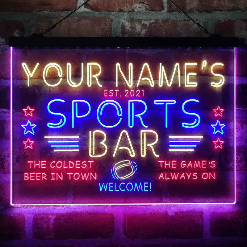 Personalized Sports Base Home Bar Deluxe App-Enabled 3-Color LED Light Sign - LED Gift Works