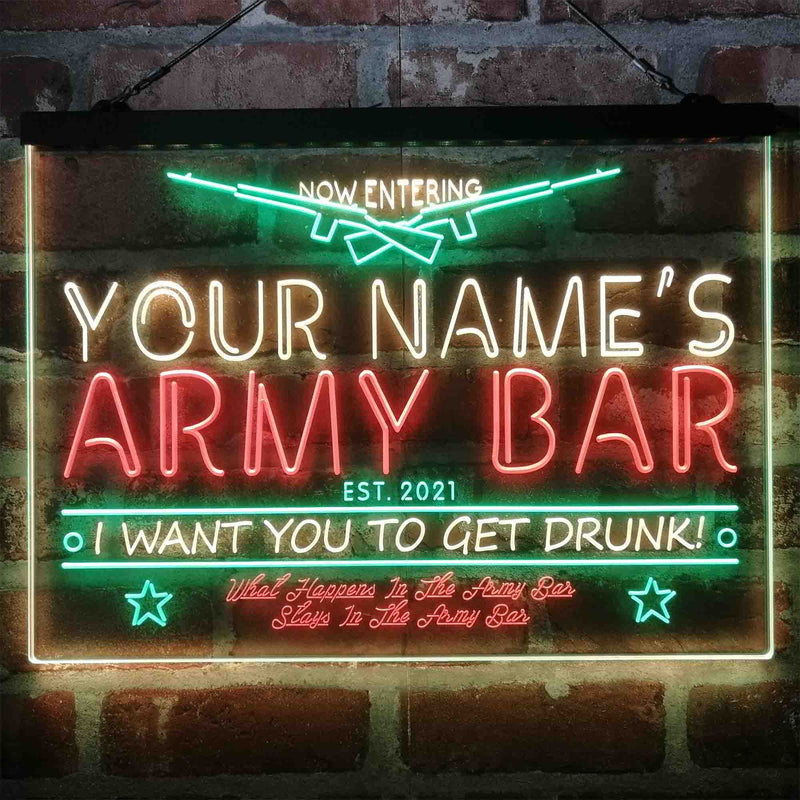 Personalized Army Bar Deluxe App-Enabled 3-Color LED Light Sign - LED Gift Works