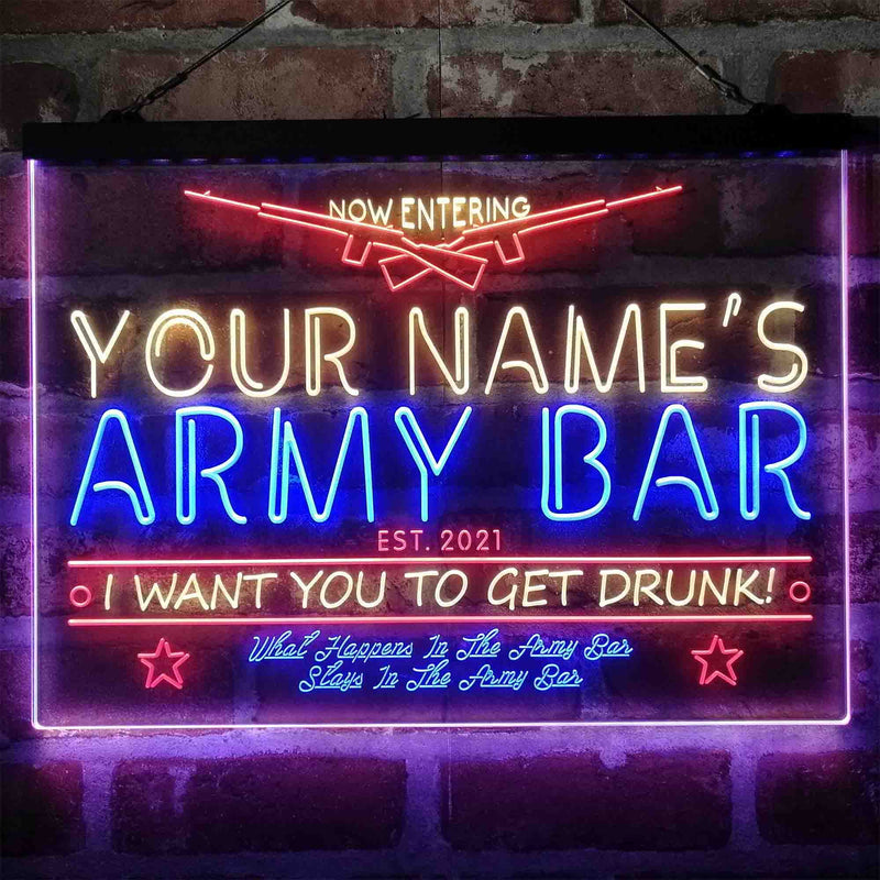 Personalized Army Bar Deluxe App-Enabled 3-Color LED Light Sign - LED Gift Works