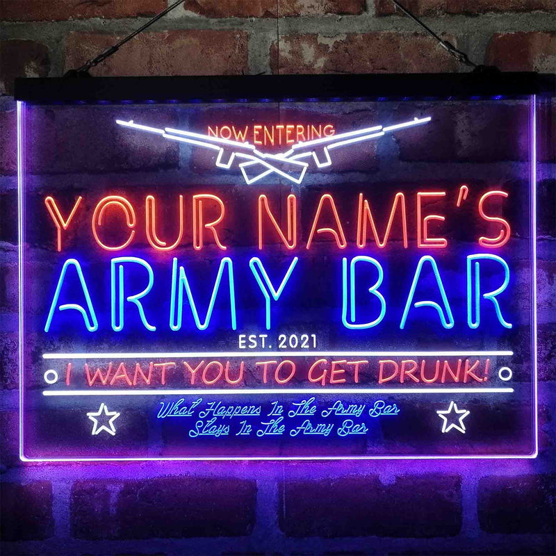 Personalized Army Bar Deluxe App-Enabled 3-Color LED Light Sign - LED Gift Works