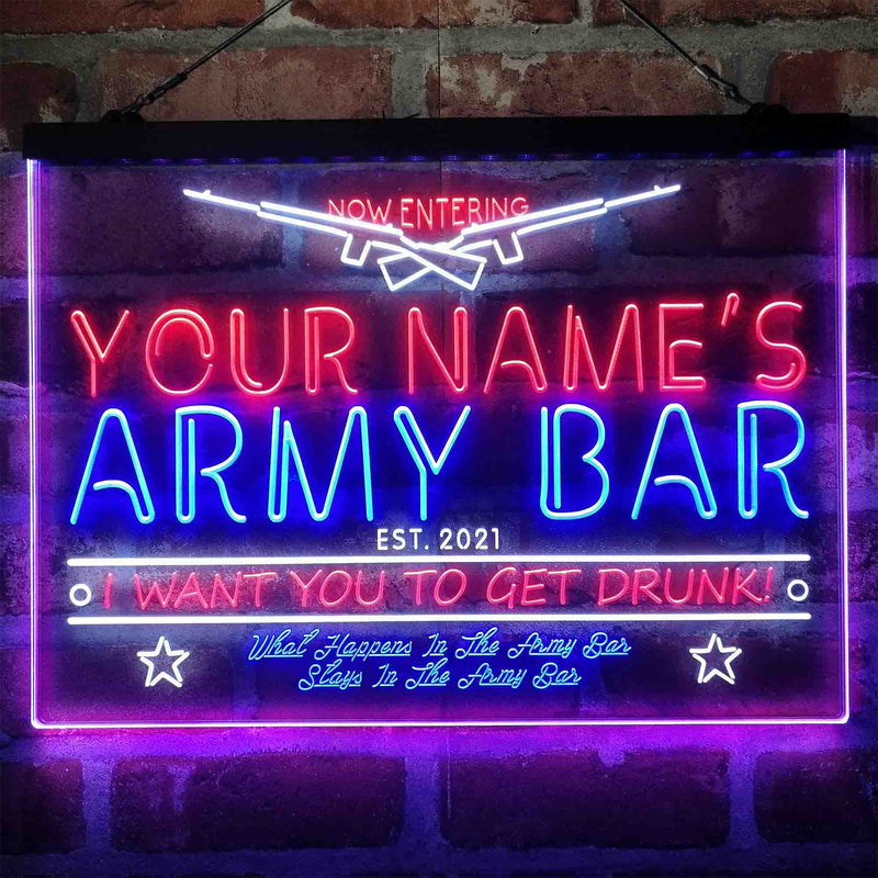 Personalized Army Bar Deluxe App-Enabled 3-Color LED Light Sign - LED Gift Works
