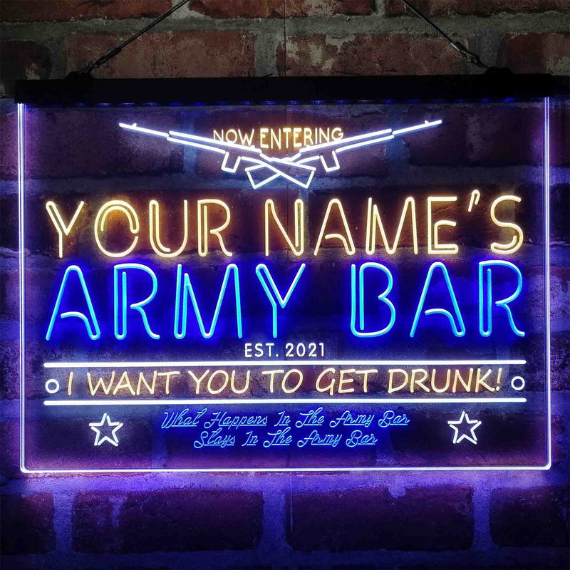 Personalized Army Bar Deluxe App-Enabled 3-Color LED Light Sign - LED Gift Works