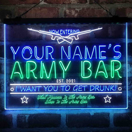 Personalized Army Bar Deluxe App-Enabled 3-Color LED Light Sign - LED Gift Works