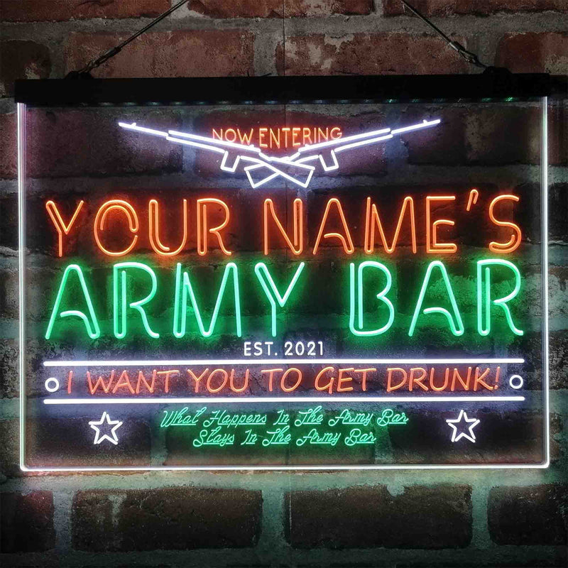 Personalized Army Bar Deluxe App-Enabled 3-Color LED Light Sign - LED Gift Works
