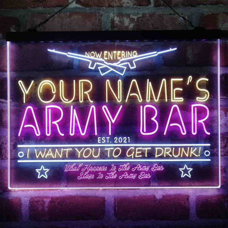 Personalized Army Bar Deluxe App-Enabled 3-Color LED Light Sign - LED Gift Works