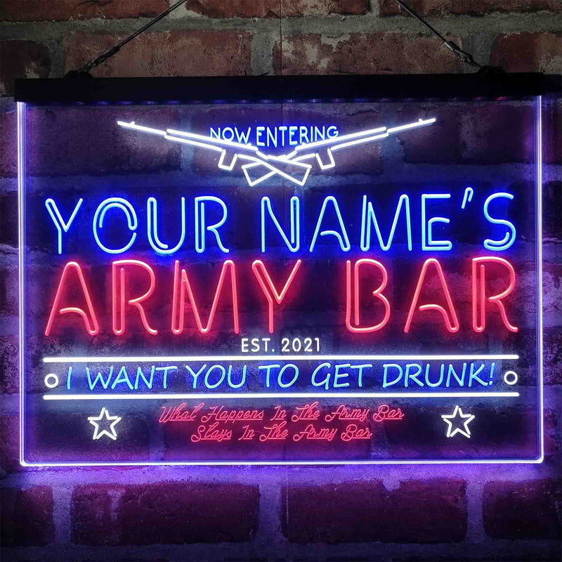 Personalized Army Bar Deluxe App-Enabled 3-Color LED Light Sign - LED Gift Works