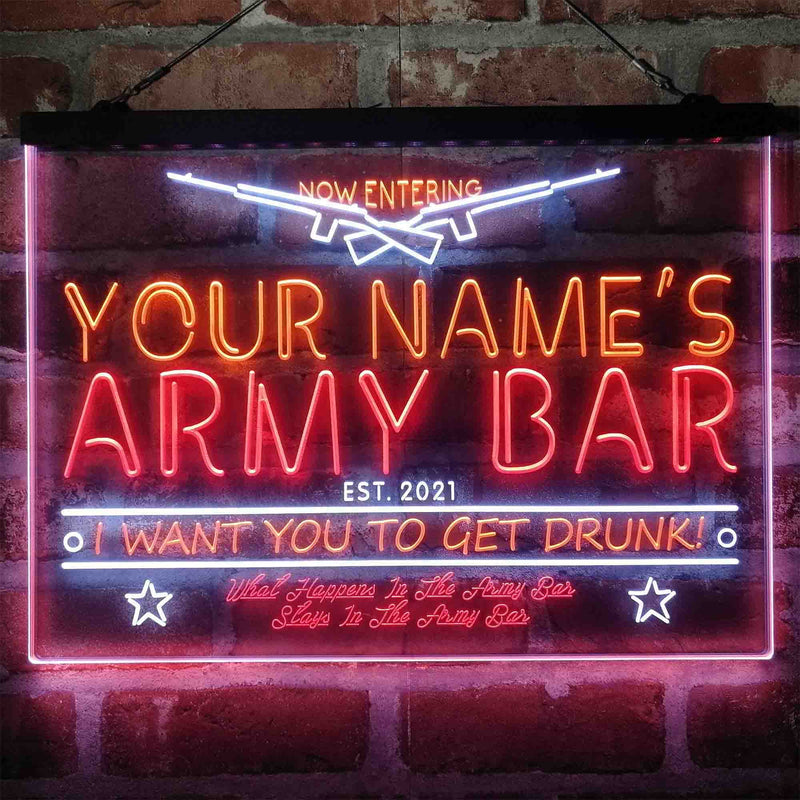Personalized Army Bar Deluxe App-Enabled 3-Color LED Light Sign - LED Gift Works