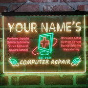 Personalized Computer Repair Shop Deluxe App-Enabled 3-Color LED Light Sign | LED Wall Decor - LED Gift Works
