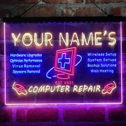 Personalized Computer Repair Shop Deluxe App-Enabled 3-Color LED Light Sign | LED Wall Decor - LED Gift Works