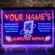 Personalized Computer Repair Shop Deluxe App-Enabled 3-Color LED Light Sign | LED Wall Decor - LED Gift Works
