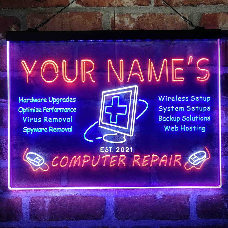 Personalized Computer Repair Shop Deluxe App-Enabled 3-Color LED Light Sign | LED Wall Decor - LED Gift Works
